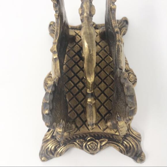 Vintage burnished brass scroll and floral double envelope holder, claw feet - Picture 4 of 8